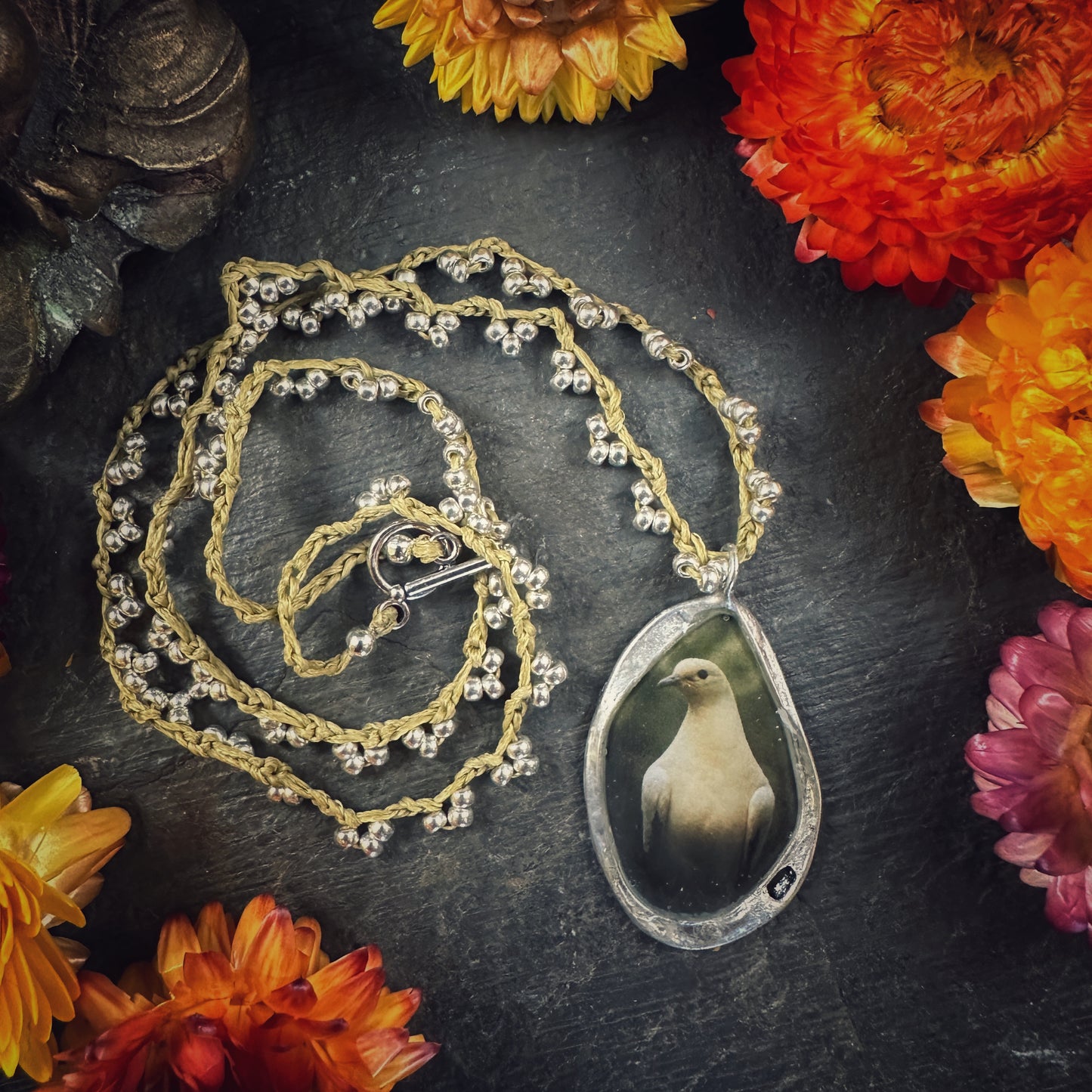 The Dove - pictorial hand-beaded crochet necklace