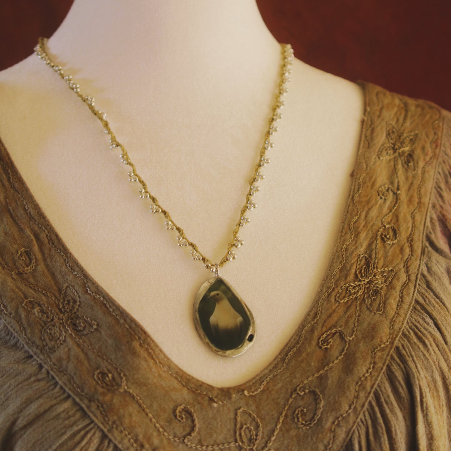 The Dove - pictorial hand-beaded crochet necklace