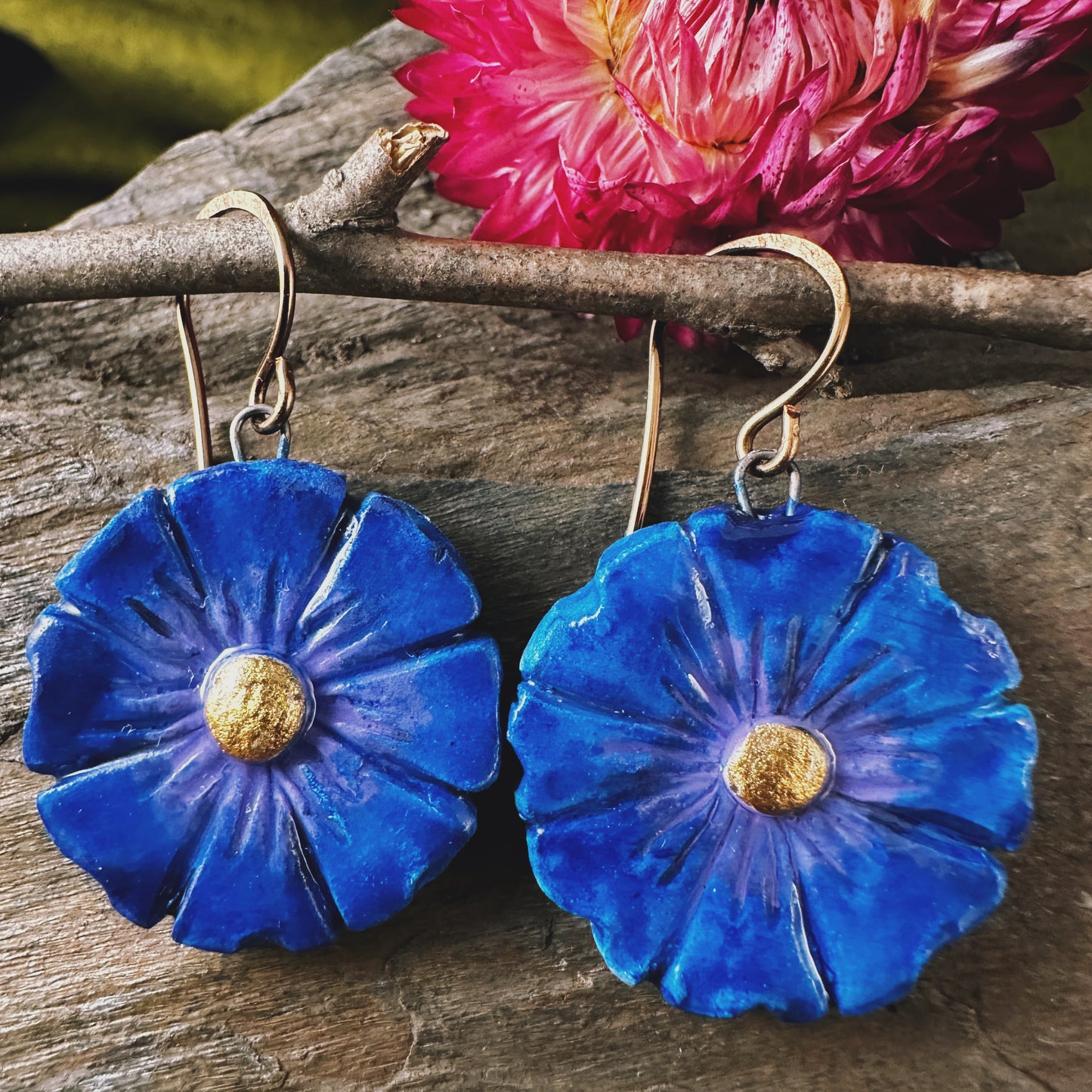 Jolies Fleurs -in cerulean - handmade ceramic floral earrings