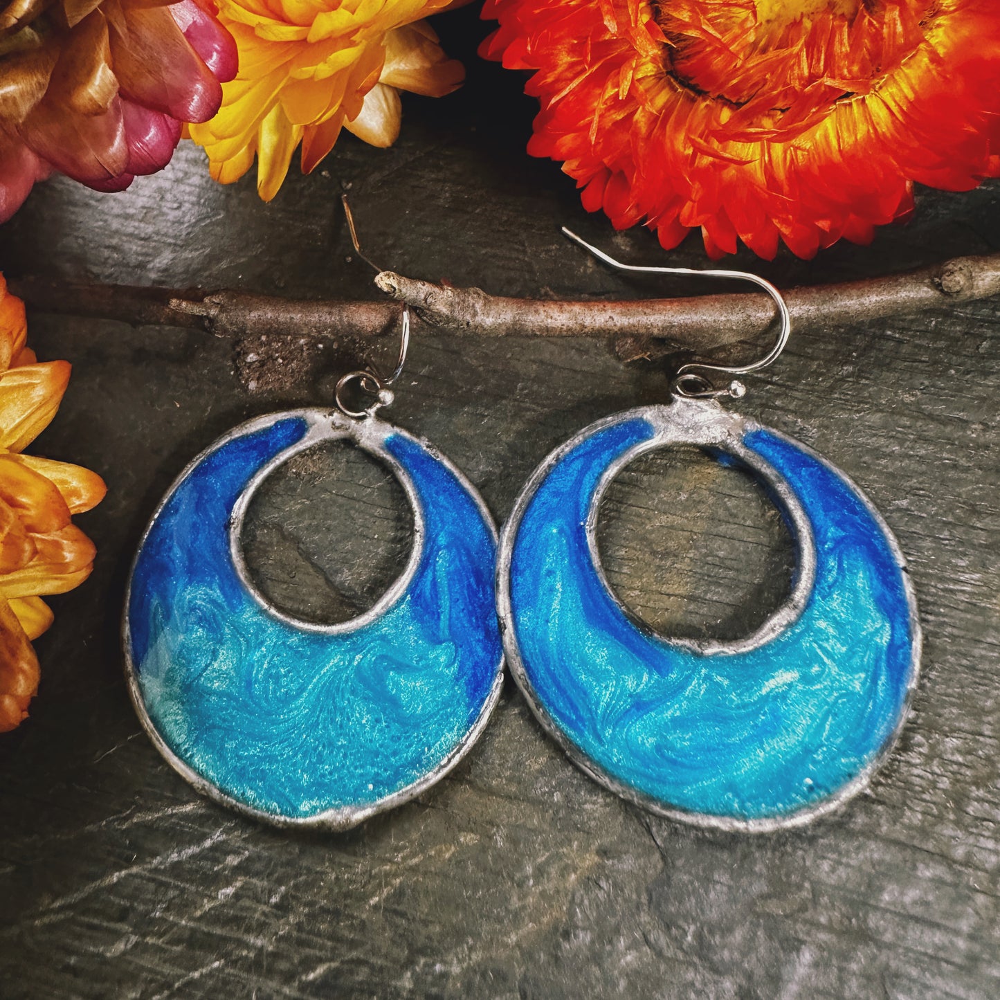 The Damaris - in cerulean and lapis - handmade resin earrings