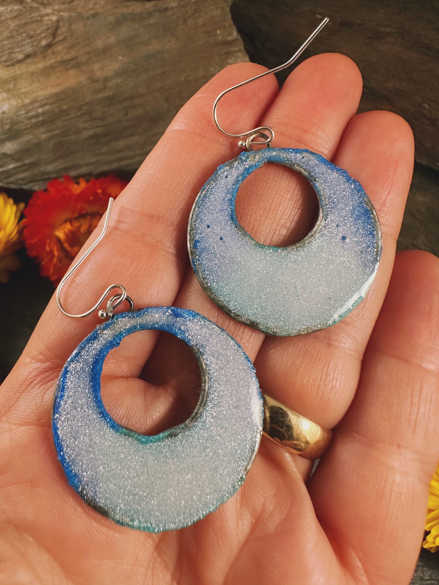 The Damaris - in cerulean and lapis - handmade resin earrings