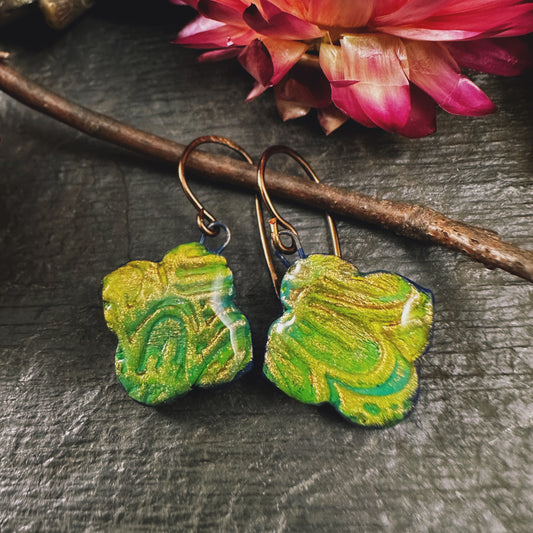 The Zara - in chartreuse - handmade ceramic Moroccan quatrefoil earrings