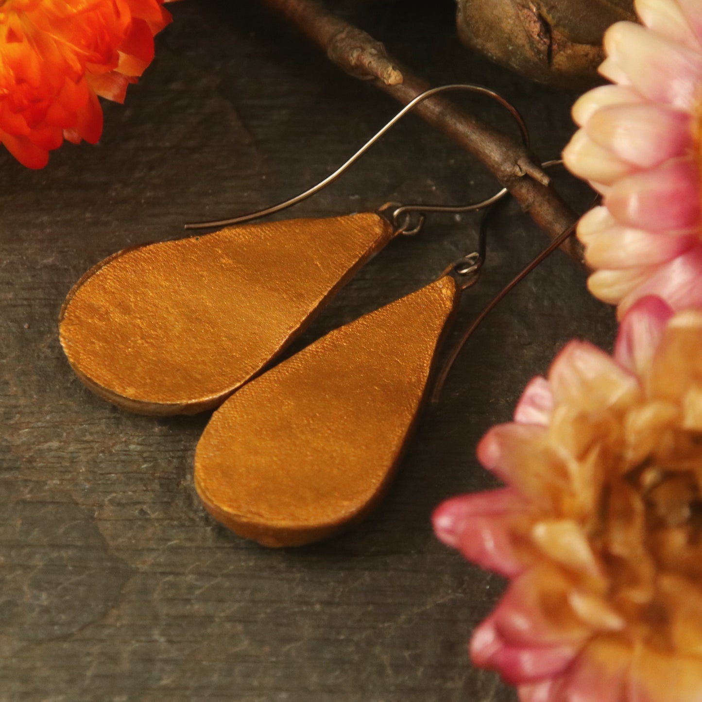 The Estrella - in azure and gold - handmade ceramic teardrop earrings