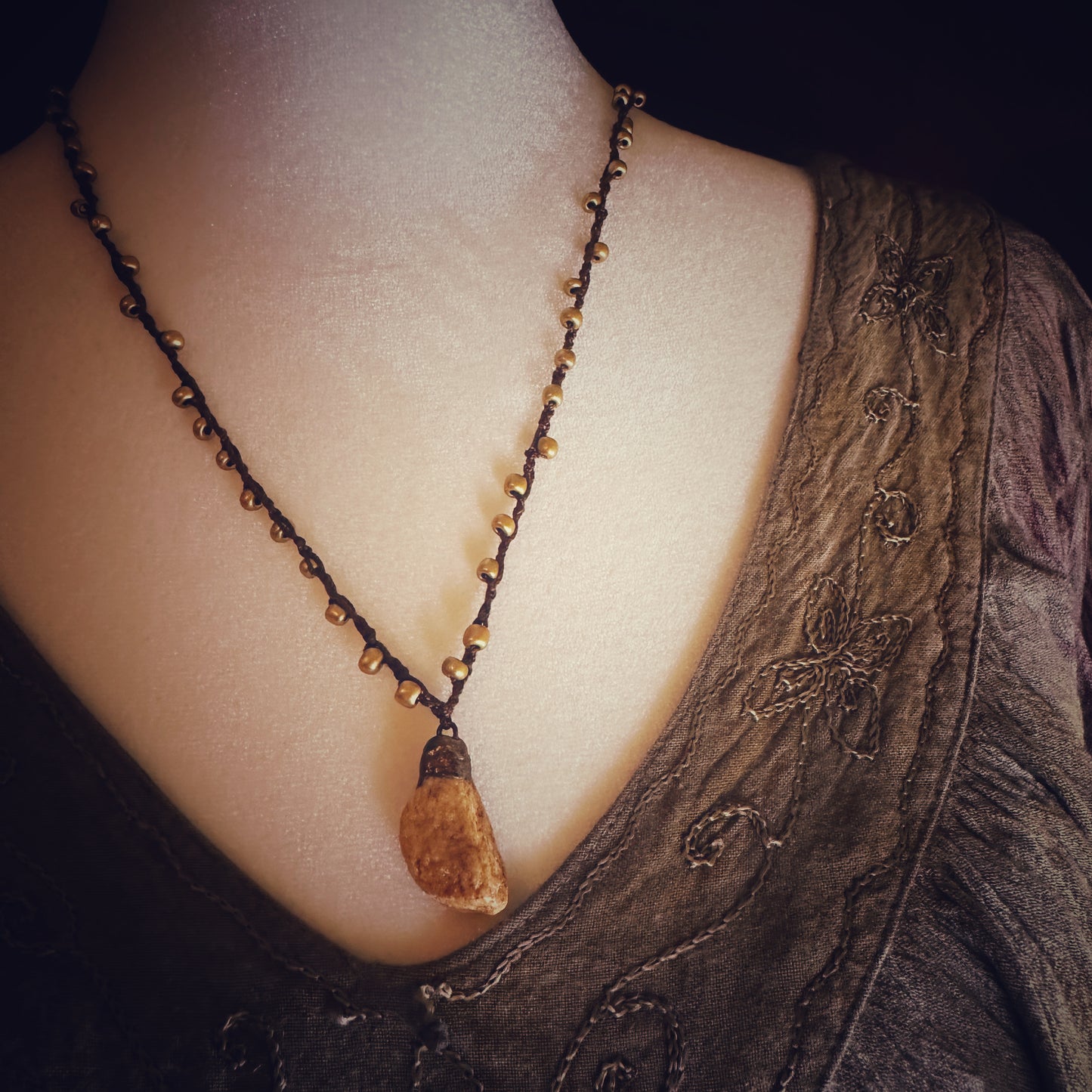 The Araxie - river stone and hand-beaded crochet necklace