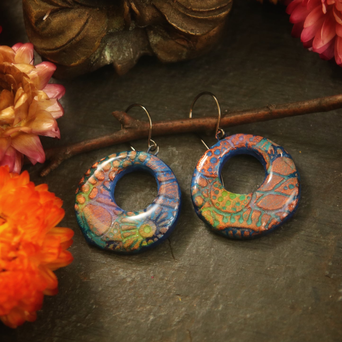 The Allegra- in azure and chartreuse - handmade ceramic earrings