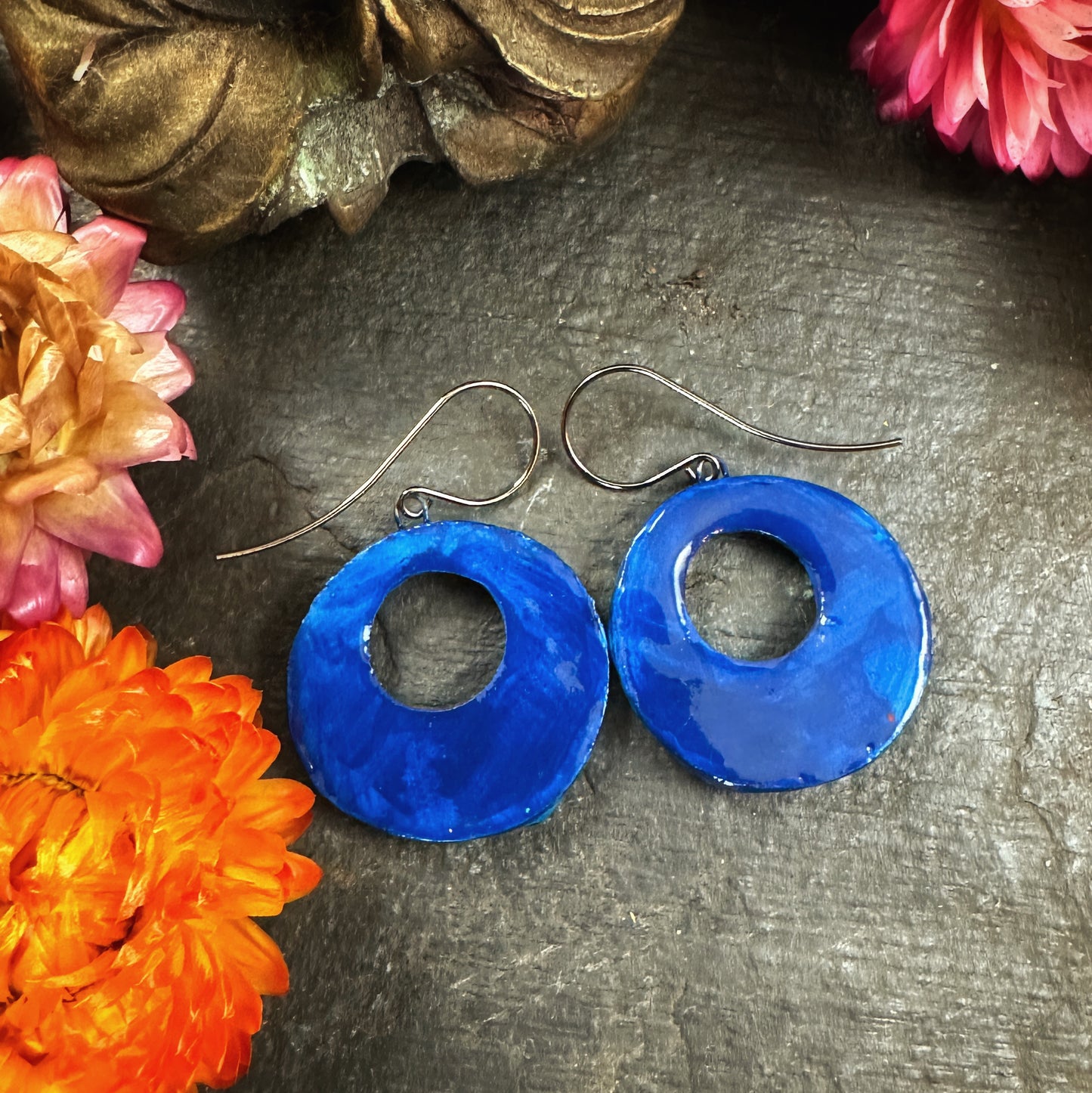 The Allegra- in azure and chartreuse - handmade ceramic earrings