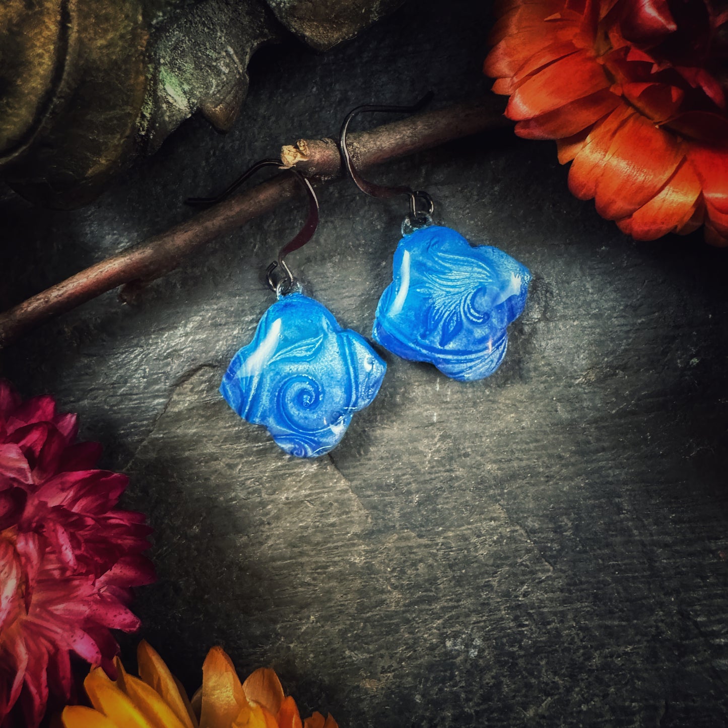 The Zara - in sapphire - handmade ceramic Moroccan quatrefoil earrings