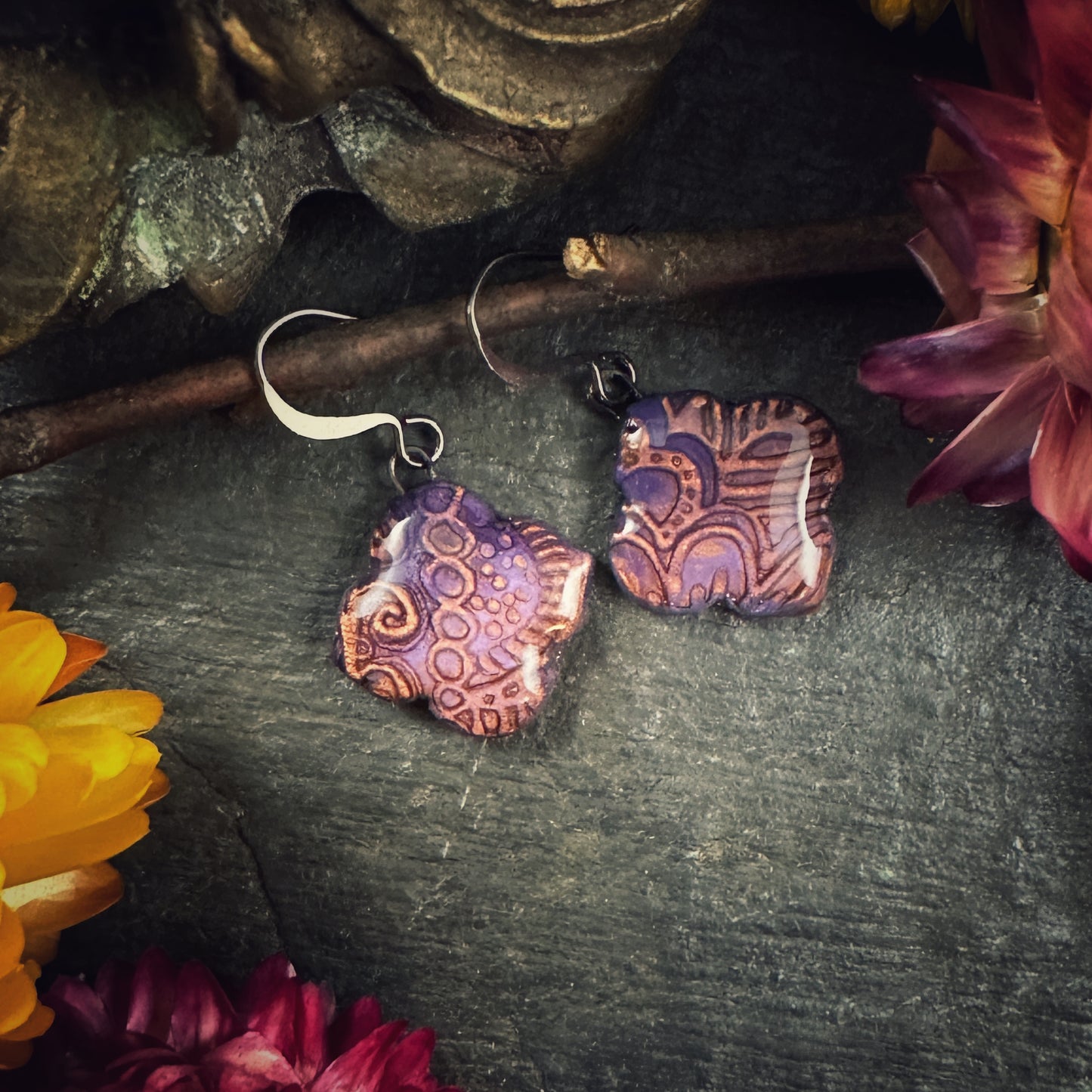 The Zara - in amethyst - handmade ceramic Moroccan quatrefoil earrings