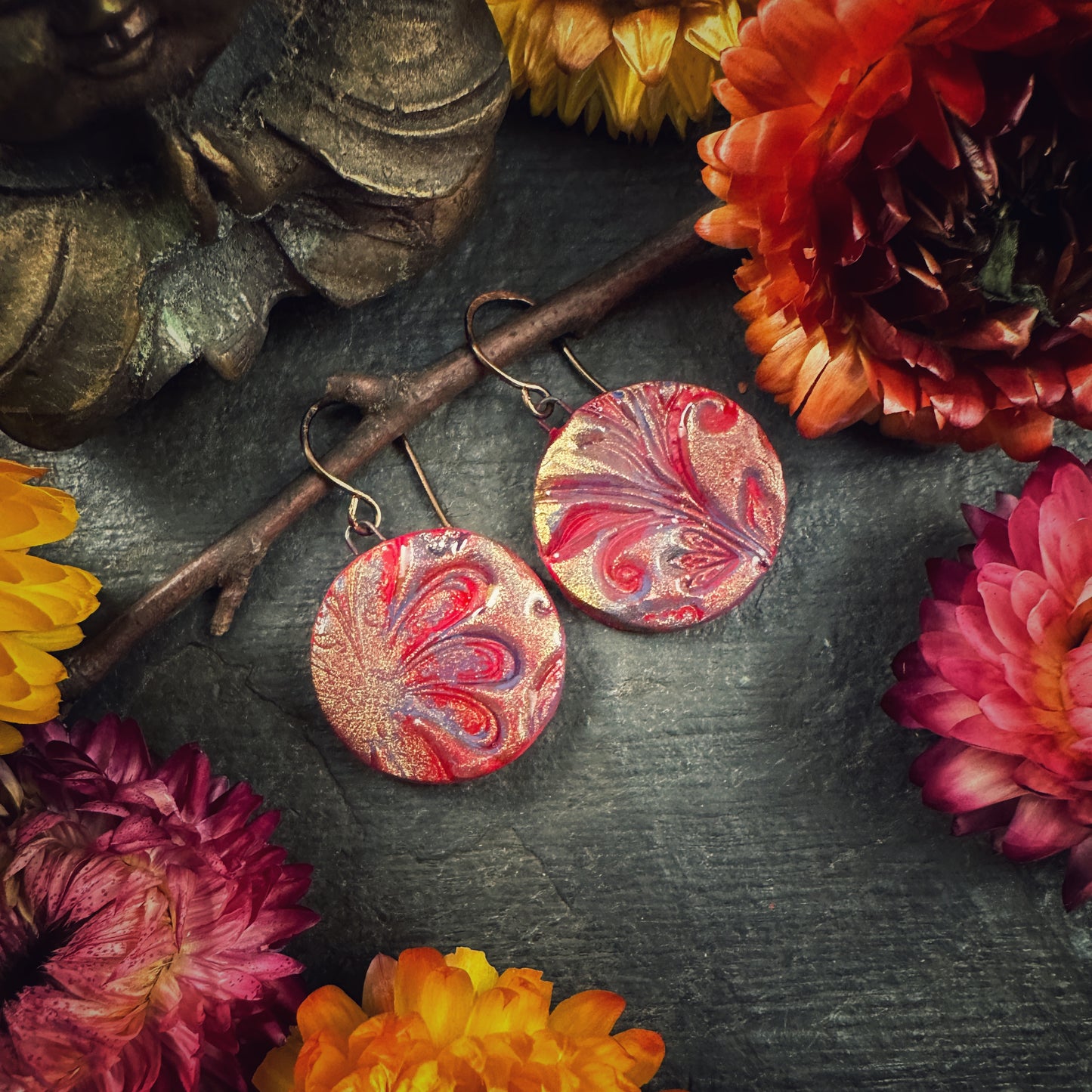 The Jabari - in crimson - handmade ceramic earrings