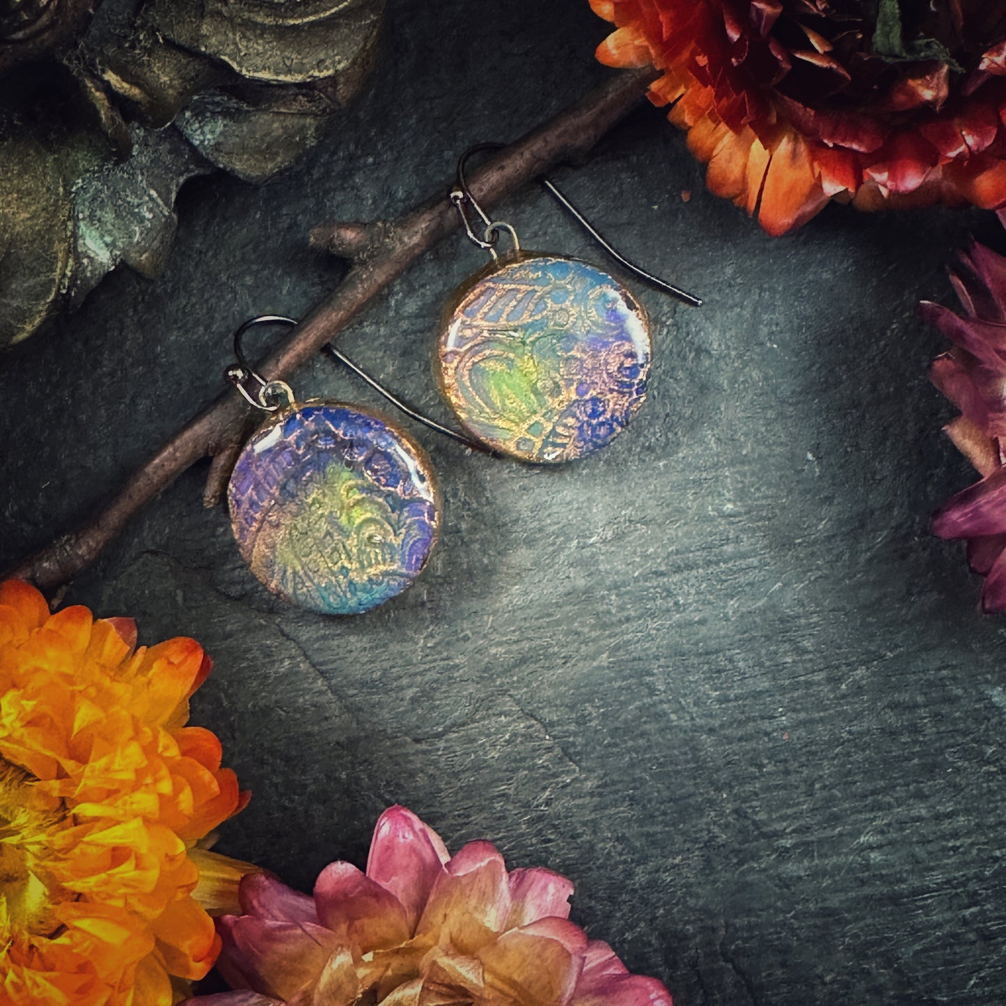 The Jabari - in indigo and ivy - handmade ceramic earrings