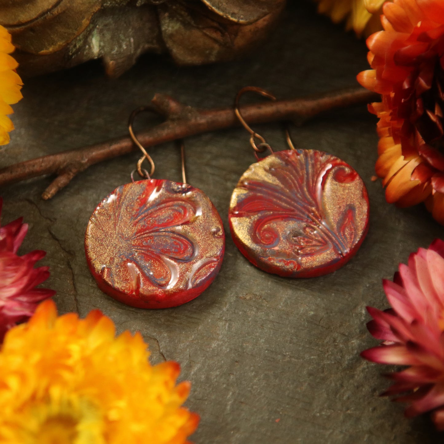 The Jabari - in crimson - handmade ceramic earrings