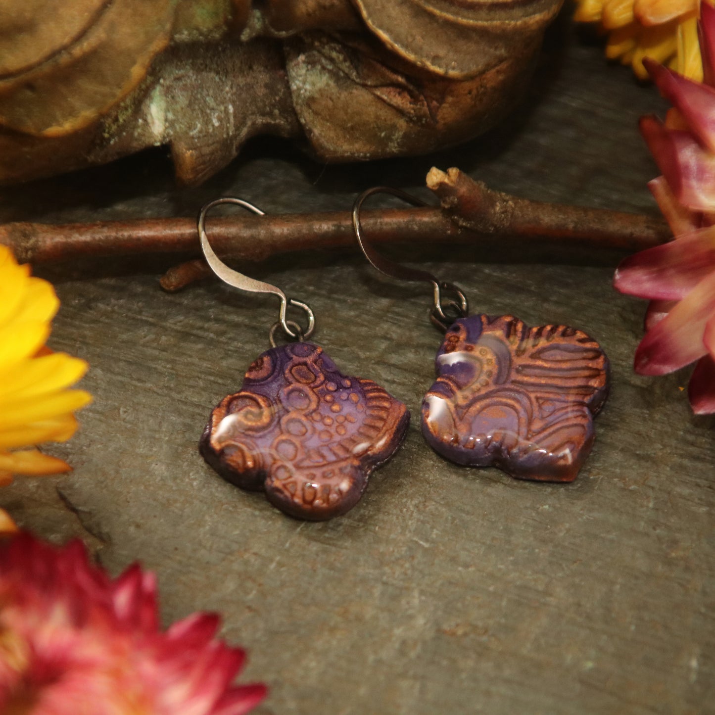 The Zara - in amethyst - handmade ceramic Moroccan quatrefoil earrings