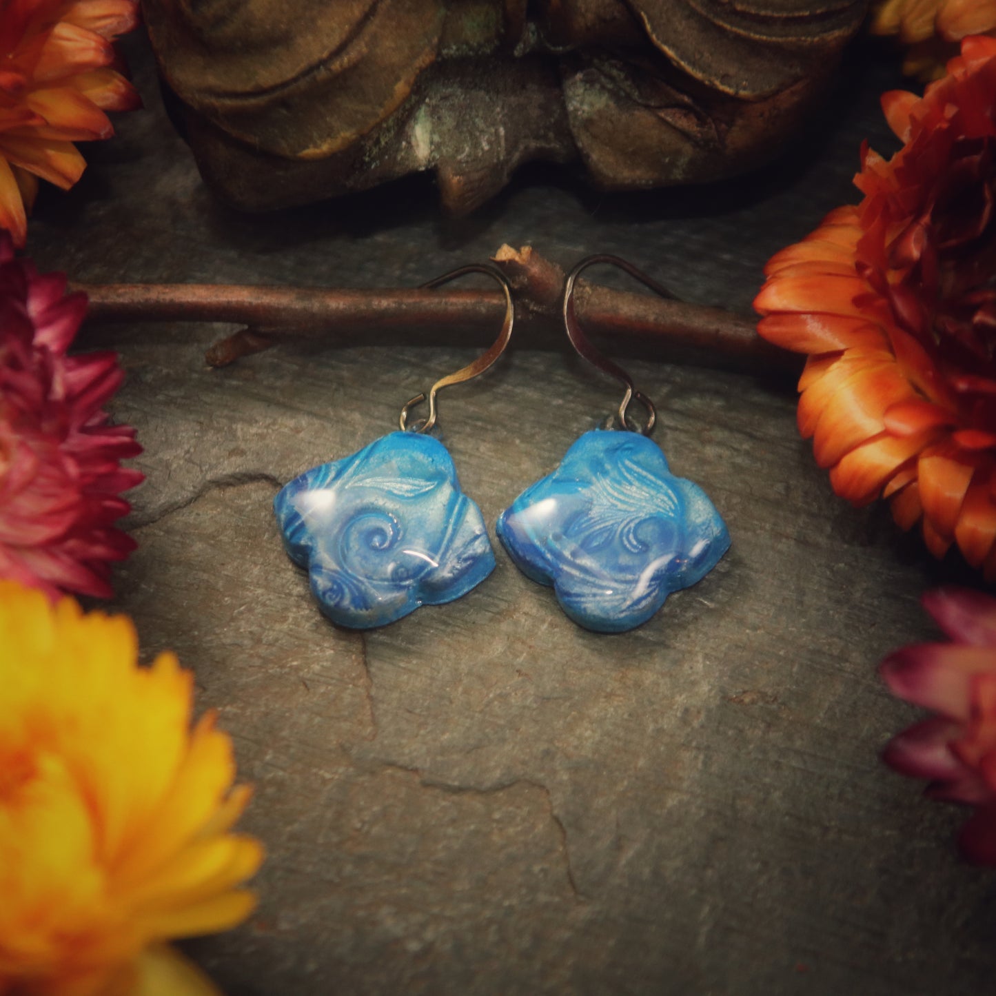 The Zara - in sapphire - handmade ceramic Moroccan quatrefoil earrings