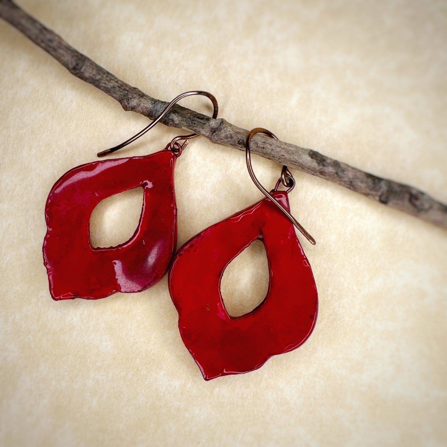 The Jhazala- in cinnabar and paprika - handmade ceramic floral drop earrings